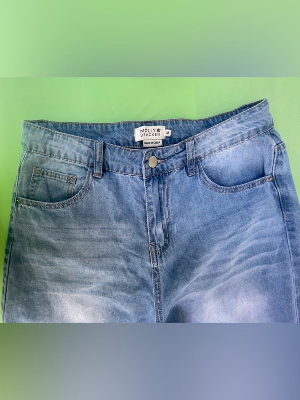 High Waisted Molly Bracken Light Blue Wide Leg Jeans Relaxed Fryed Hem Cropped M - Picture 8 of 16
